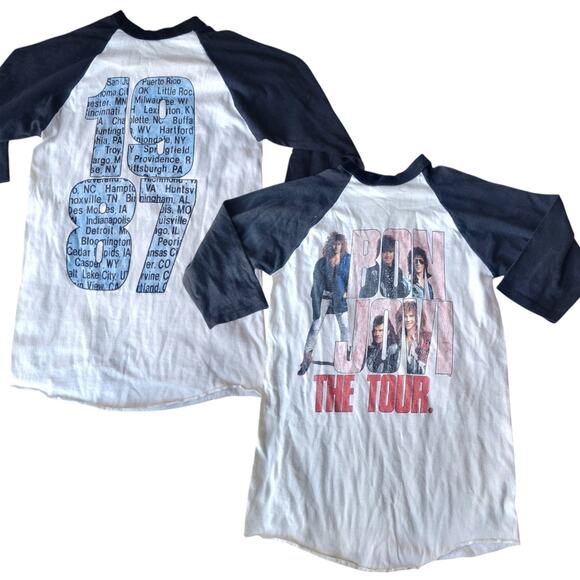 Vintage Bon Jovi 1987 The Tour Raglan Concert Shirt Spring Ford Medium - Picture 1 of 8